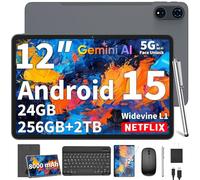 Tablet 2025 de 12 pulgadas, Android 15 tabletas con teclado, 24 GB + 256 GB + 2 TB expandido, pantalla 2K, tableta con WiFi 5G, octa-Core, 8000 mAh, BT5.0, GMS, GPS, tabletas 2 en 1 con funda, ratón