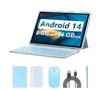 Tablet Android 13 con teclado, 10.1 pulgadas, 10 GB de RAM+64 GB ROM 2024 más recientes tabletas 2 en 1 con estuche lápiz capacitivo de mouse, 1.8 GHz, visualización táctil HD de 1280 x 800, cámara