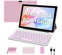 tablet Android 14 de 10 pulgadas, tabletas 2 en 1 con teclado/mouse/funda/lápiz óptico, 8 GB de RAM+64 GB ROM/1 TB Expandir tablet, procesador de cuatro núcleos de 1.8 GHz, visualización táctil HD de