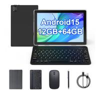 Tablet Android 15, 10 Pulgadas, Tablet 2 en 1 con Teclado, Funda para Ratón, Lápiz Táctil, 12 GB + 64 GB + 1 TB, Expandible, Computadora con Procesador Quad-Core de 1,8 GHz, Pantalla IPS HD Touch de