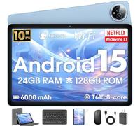 Tablet Android 15 de 10 pulgadas, 24 GB de RAM 128 ROM, tabletas con funda de teclado y lápiz capacitivo, 1 TB expandible, Octa-Core 6000 mAh 1280 x 800 IPS HD, 5G WiFi, CPU T615, alto rendimiento