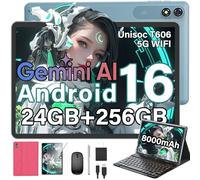 Tablet Android 16 con teclado - Tablet de 10 pulgadas con 24GB+256GB+2TB | 2026 Gemini AI Tablet PC con 8 núcleos, 5G WiFi, 8000 mAh, GMS, GPS, Tablet 2 en 1 con funda, ratón, lápiz capacitivo (funda
