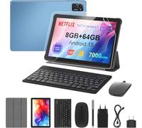 Tablet de 10 pulgadas Android 15: 2025 Última 7000 mAh Octa-Core 8 GB RAM + 64 GB 1TB TF Tablet PC WiFi 6 2.4G/5G Bluetooth 5.0 1280 * 800 FHD GMS Dual Cámara con Teclado Ratón Tipo C Adaptador Funda
