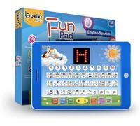 Tablet Educativa de Juguete Bilingüe Español-Inglés de Boxiki Kids con Pantalla LCD por Pad Toca y Enseña para niños aprendiendo Español e Inglés. Juegos ABC, Deletreo, Juegos, Melodias Divertidas