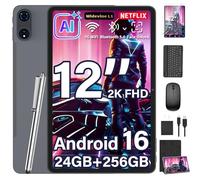 Tableta 2026 de 12 pulgadas, tableta Android 16 con teclado, 24 GB + 256 GB + 2 TB expandido, 2K Gemini AI Tablets PC con 8 núcleos, 8000 mAh, 5G WiFi, 16+8 MP, GPS, tabletas grandes 2 en 1 con funda