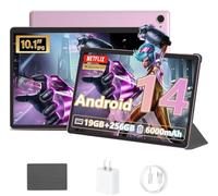 Tableta Android 14 de 10.1 pulgadas, 19 GB de RAM + 256 GB de ROM de 1 TB expandida, tableta 2 en 1 con teclado, pantalla táctil IPS HD de 1280 x 800, cámara dual, 6000 mAh, potentes tabletas de