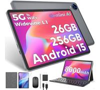 Tableta Android 15 con teclado, 26 GB de RAM, 256 GB ROM (2 TB expandido), tableta de 10 pulgadas con octa-core, batería de 8000 mAh, WiFi de 2.4 G/5G, BT 5.0, cámara de 5 MP+13 MP, Gemini AI, funda