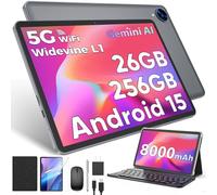 Tableta Android 15 con teclado, 26 GB de RAM, 256 GB ROM (2 TB expandido), tableta de 10 pulgadas con octa-core, batería de 8000 mAh, WiFi de 2.4 G/5G, BT 5.0, cámara de 5 MP+13 MP, Gemini AI, funda