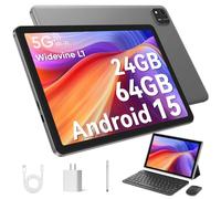 Tableta Android 15 de 10.1 pulgadas 2025 con teclado y mouse de 24 GB + 64 GB 2 TB Ampliar procesador Octa-Core de 6000 mAh, cámara dual, WiFi, 1280 x 800, IPS de 18 W, carga rápida (negro)