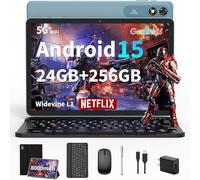 Tableta Android 2026 de 10 pulgadas, tableta Android 15 con teclado, 24 GB + 256 GB + 2 TB de expansión, tabletas 2 en 1 con Gemini AI, 8 núcleos, 8000 mAh, Widevine L1 GMS, funda para tablets