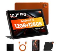 Tableta de 10.1 pulgadas, tableta Android 15, 12 GB de RAM, 128 GB de almacenamiento, ampliable hasta 2 TB, con funda de soporte plegable, procesador Octa-Core, pantalla IPS HD, Wi-Fi 6 y Bluetooth