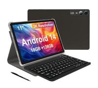 Tableta de 11 pulgadas Android 14 2000 x 1200 2K Tablet PC, T616 Octa-Core 2.0GHz, 18GB RAM 128GB ROM 1TB ampliable, 5+5+13MP AI Camera, 9000mAh, 5G WiFi, con teclado, funda, 4 altavoces, color gris