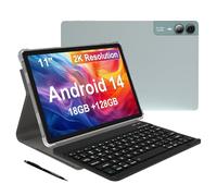 Tableta de 11 pulgadas Android 14 2000 x 1200 2K Tablet PC, T616 Octa-Core 2.0GHz, 18GB RAM 128GB ROM 1TB ampliable, 5+5+13MP AI Camera, 9000mAh, 5G WiFi, con teclado, funda, 4 altavoces, verde
