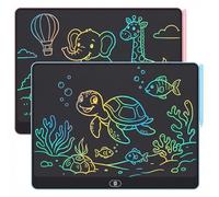 Tableta de escritura LCD, paquete de 2, tablero de dibujo reutilizable de 16 pulgadas, juego de colores mixtos, ligero y portátil, ideal para el hogar, oficina, escuela y viajes (azul y rosa