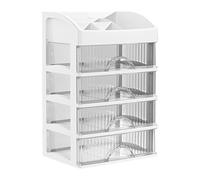 Tabletop Drawers, Desk Drawer Stationery, Jewelry Cabinet, 4 Drawer Storage Box, Cosmetics Storage Box, Makeup Organizer for Make Up, Skincare Product, Craft, Beauty Tool, Jewelry (White, Pink)