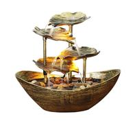 Tabletop Water Fountain - 4 Tier Leaf Indoor Desktop Fountaina with LED Lights, USB Powered Small Waterfall Desk Fountain with Automatic Pump Switch For Home Office Relaxation Decor
