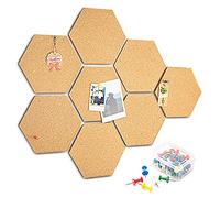 Tablones de Corcho Autoadhesivos de 8 Piezas, HENMI Pizarra Corcho Hexagonal DIY con 40 chinchetas, Tablones de Anuncios para Colgar Fotos, Decoración del Hogar y la Oficina