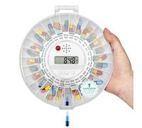 TabTime Pastillero electrónico automático con alarma, hasta 6 al día. Instrucciones en español. Tapa transparente bloqueable. Ideal para personas mayores, Alzheimer y demencia