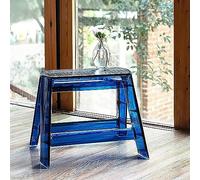 Taburete acrílico portátil para adultos, escalera plegable de 1 escalón, azul transparente para uso en interiores y exteriores, ideal para cocina y biblioteca, tamaño 39,2 x 39 x 29,4 cm
