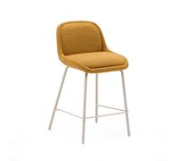 Taburete Aimin en piel de oveja mostaza y patas de acero con acabado pintado beige 65 cm FSC Mix Crédito