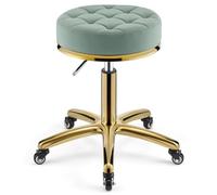 Taburete ajustable con ruedas para peluquería, salón, clínica, oficina, silla hidráulica de metal resistente con tallo dorado, diseño ergonómico para mayor comodidad y movilidad