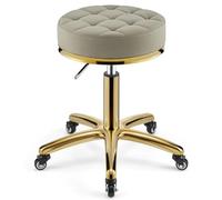 Taburete ajustable con ruedas para peluquería, salón, clínica, oficina, silla hidráulica de metal resistente con tallo dorado, diseño ergonómico para mayor comodidad y movilidad