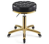 Taburete ajustable con ruedas para peluquería, salón, clínica, oficina, silla hidráulica de metal resistente con tallo dorado, diseño ergonómico para mayor comodidad y movilidad