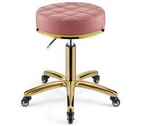 Taburete ajustable con ruedas para peluquería, salón, clínica, oficina, silla hidráulica de metal resistente con tallo dorado, diseño ergonómico para mayor comodidad y movilidad