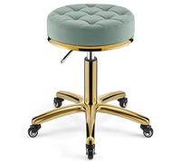 Taburete ajustable con ruedas para peluquería, salón, clínica, oficina, silla hidráulica de metal resistente con tallo dorado, diseño ergonómico para mayor comodidad y movilidad