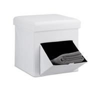 Relaxdays Taburete Almacenaje, Puff Asiento Almacenamiento, Reposapiés, Tapa y Puerta, Lino, 1 Ud, 38 x 38 cm, Blanco, Gomaespuma
