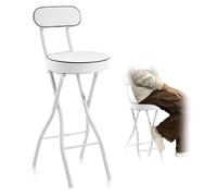 Taburete Alto de Bar Plegable Acolchado con Respaldo, 55/60/65/70/75cm Silla Alta de Cocina Redonda(60cm/24inch)