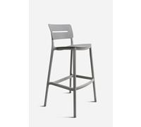 Taburete alto de polipropileno gris con respaldo y reposapiés para barra de cocina - 48x47x101 cm - CONJUNTO: Pack 2