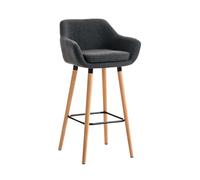 CLP Taburete Alto Grant Tapizado En Tela con Respaldo & Reposabrazos I Silla De Bar con Base De Madera & Reposapiés I, Color:Gris Oscuro