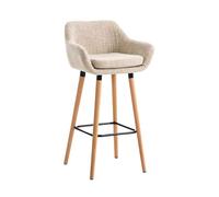 CLP Taburete de barra Grant – Tapizado en tela, respaldo y reposabrazos, madera, hasta 150 kg, Crema