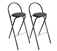 Taburete alto plegable con respaldo, asiento acolchado de poliuretano, diseño redondo compacto para desayuno, juego de 2, 75 cm, perfecto para cocina o comedor