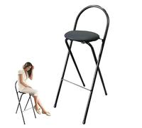 Taburete alto plegable con respaldo, asiento acolchado de poliuretano, diseño redondo compacto para desayuno, 60 cm, perfecto para cocina, comedor y bares en casa.