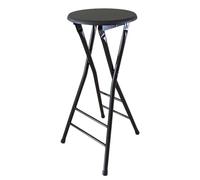 Taburete alto plegable con respaldo y reposapiés, silla alta portátil para el hogar, camping, tienda y sala de juegos, color negro, 80 cm