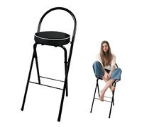 Taburete alto plegable con respaldo y reposapiés, taburete de bar ajustable de 65/70/75 cm, silla de comedor acolchada de poliuretano, resistente, capacidad de 330 libras, color negro, 1 unidad