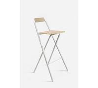 Taburete Alto Plegable Cuadrado Blanco con Madera Natural - CONJUNTO: Pack 2