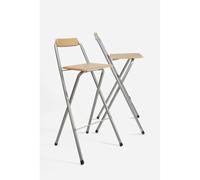 Taburete Alto Plegable Cuadrado Plateado con Madera Natural - CONJUNTO: Pack 2