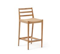 Taburete Analy con respaldo de roble macizo con acabado natural y asiento de cuerda