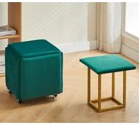 Taburete apilable con forma de cubos, reposapiés móvil y silla otomana para sala de estar y comedor, color verde, pequeño sofá anidado, solución versátil y apilable