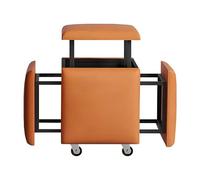 Taburete apilable de cuero 5 en 1 con ruedas giratorias, reposapiés móvil, silla de vestir, banco de cubo anidable, sala de estar, dormitorio, juego de muebles color naranja, 17.7 x 17.7 x 17.7