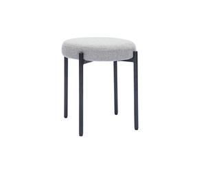 Taburete bajo apilable de tejido efecto aterciopelado texturizado gris claro y metal negro 41 cm KIKO