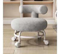 Taburete bajo con asiento de lana de cordero de imitación suave, marco de metal, ruedas giratorias de 360 grados, ideal para el hogar, jardín, oficina, garaje, tienda