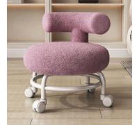 Taburete bajo con asiento de lana de cordero de imitación suave, marco de metal, ruedas giratorias de 360 grados, ideal para el hogar, jardín, oficina, garaje, tienda