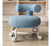 Taburete bajo con asiento de lana de cordero de imitación suave, marco de metal, ruedas giratorias de 360 grados, ideal para el hogar, jardín, oficina, garaje y tienda