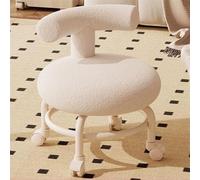 Taburete bajo con cojín suave y respaldo, asiento giratorio de 360°, reposapiés de base de metal con ruedas giratorias universales para entrada y sala de estar