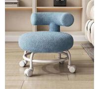 Taburete bajo con respaldo, asiento giratorio de 360° sobre ruedas para espacios compactos