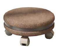 Taburete bajo con ruedas con 5 ruedas silenciosas, rotación de 360 grados, asiento con ruedas de baja altura, taburete con asiento redondo para el hogar, oficina, gimnasio, tienda,Brown